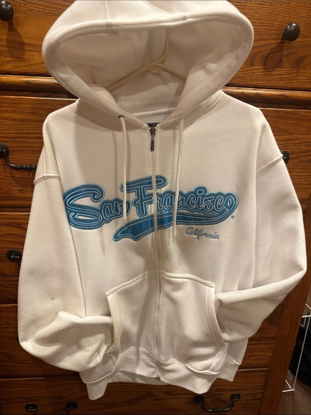PacSun White Zip-Up Hoodie with Blue 